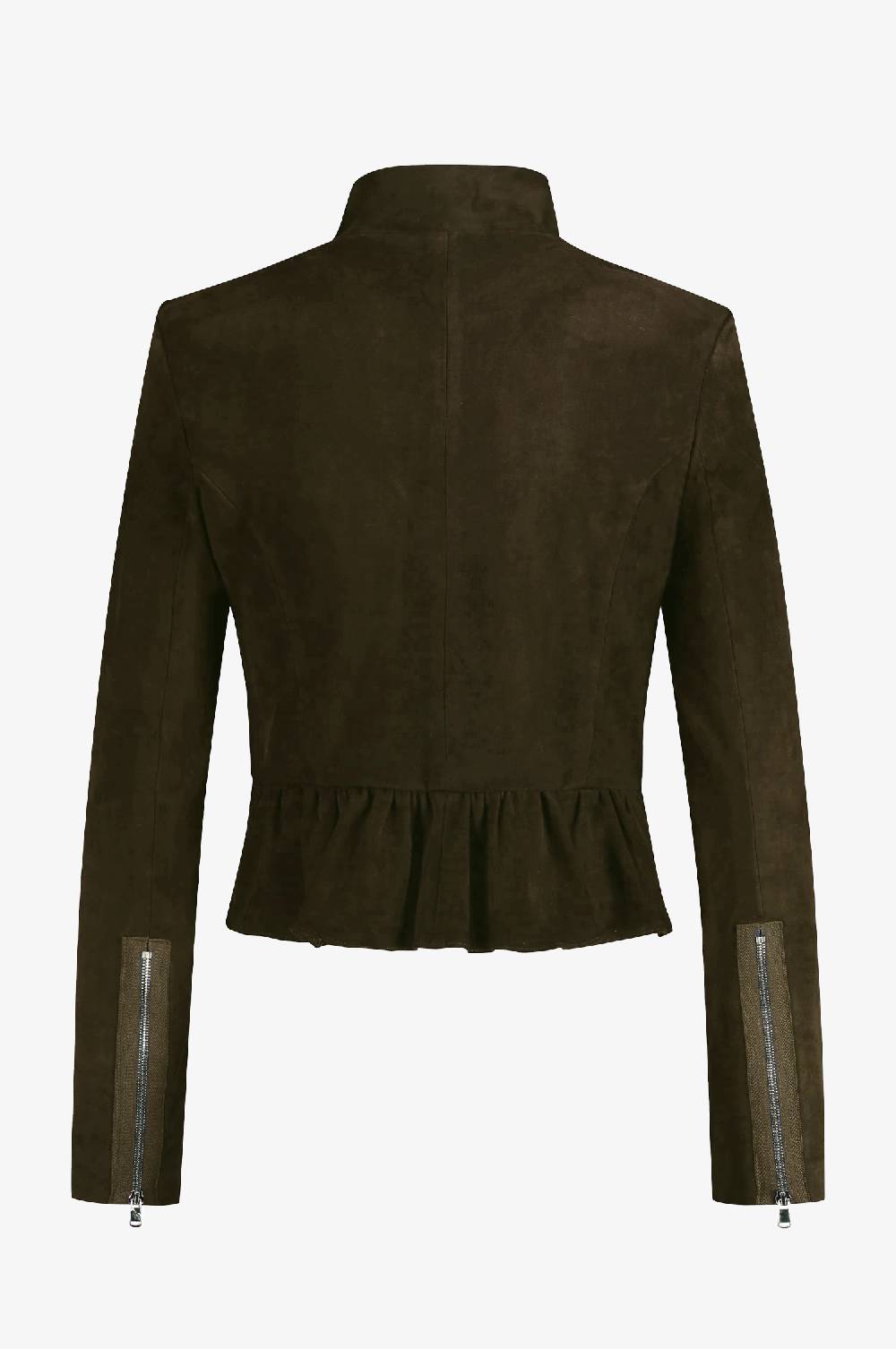 Kinga Mathe Lederjacke Sybille mit Schößchen in Moos Letzte 3 Tage