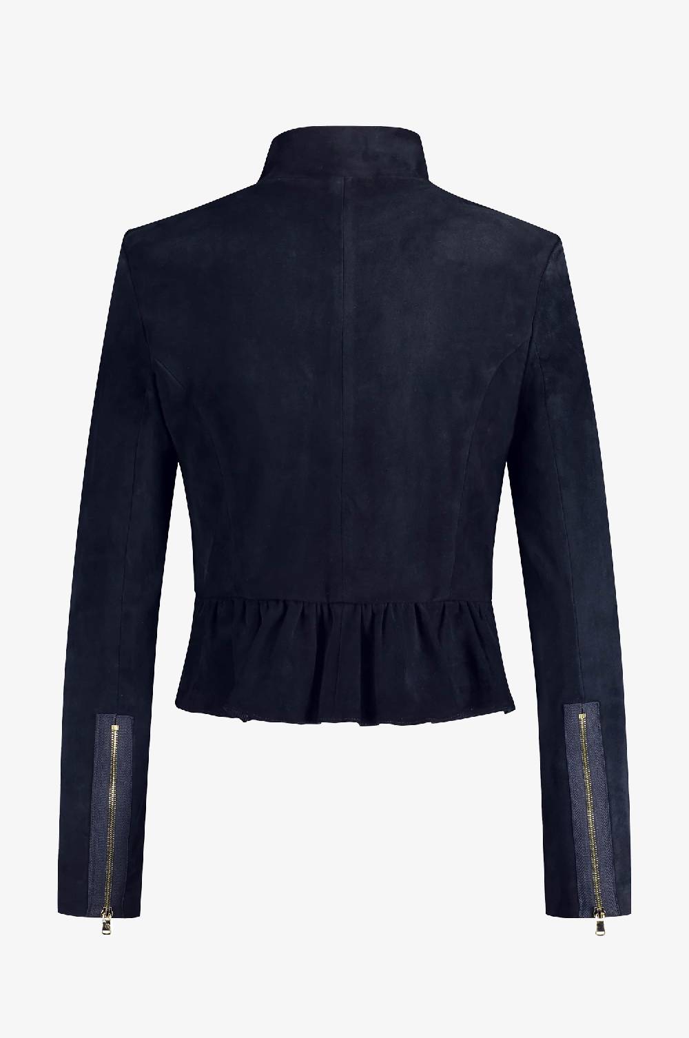 Kinga Mathe Lederjacke Sybille mit Schößchen in Marine Zeitbegrenzte Promotion