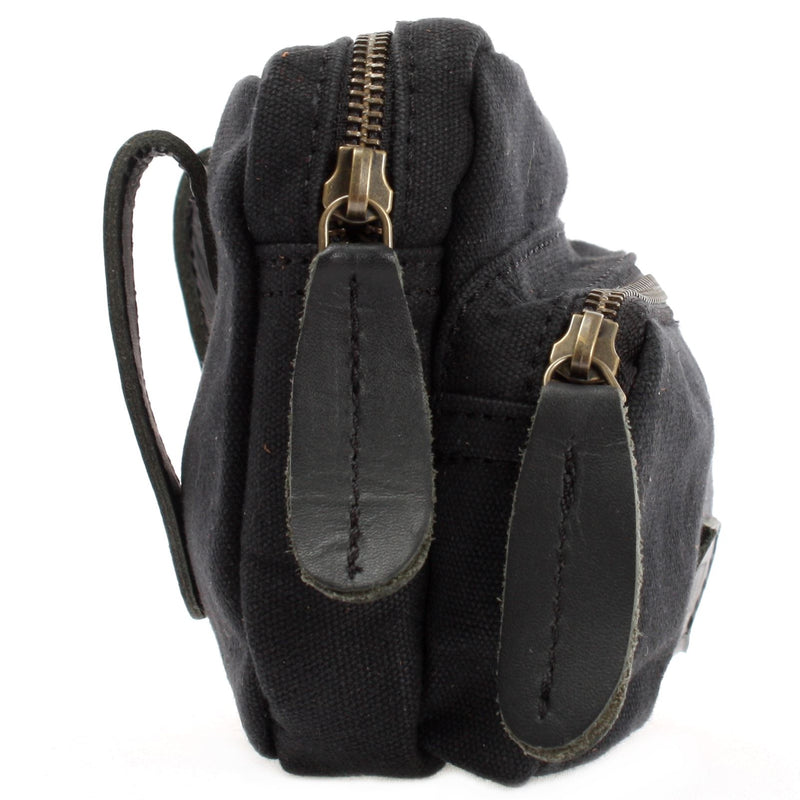 Leconi Gürteltasche Bauchtasche Hüfttasche Leder Canvas schwarz LE3037 VIP-Rabatte