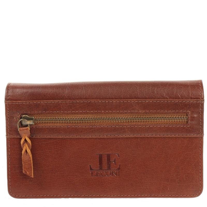 Leconi Geldbörse Damen Clutch Portemonnaie Leder braun LE9016 Super Sparpreis