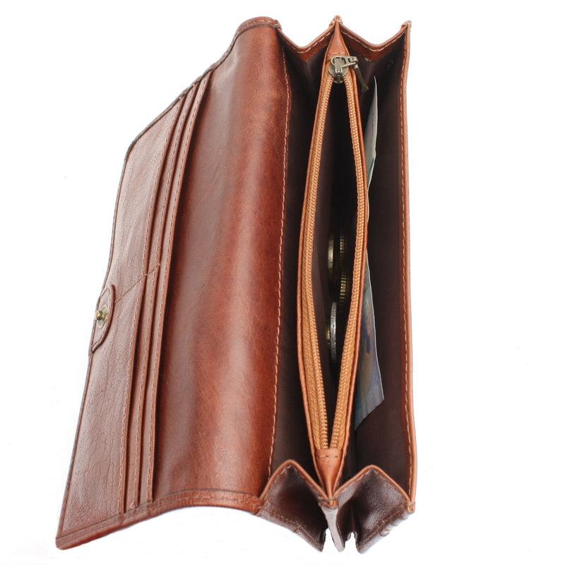 Leconi Geldbörse Damen Clutch Portemonnaie Leder braun LE9016 Super Sparpreis