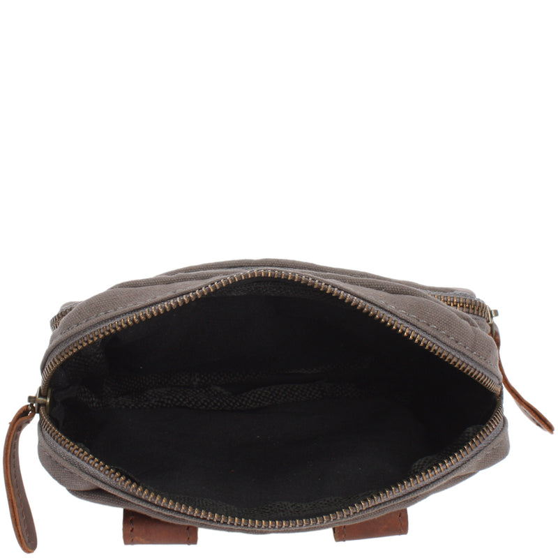 Leconi Gürteltasche Bauchtasche Canvas Rindsleder grau LE3037 Letzter Tag