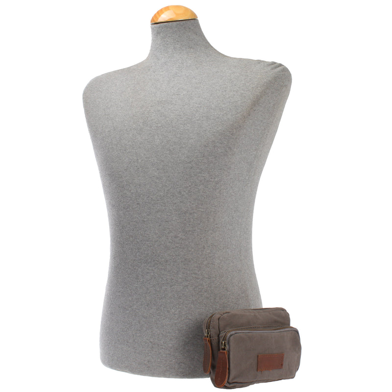 Leconi Gürteltasche Bauchtasche Canvas Rindsleder grau LE3037 Letzter Tag