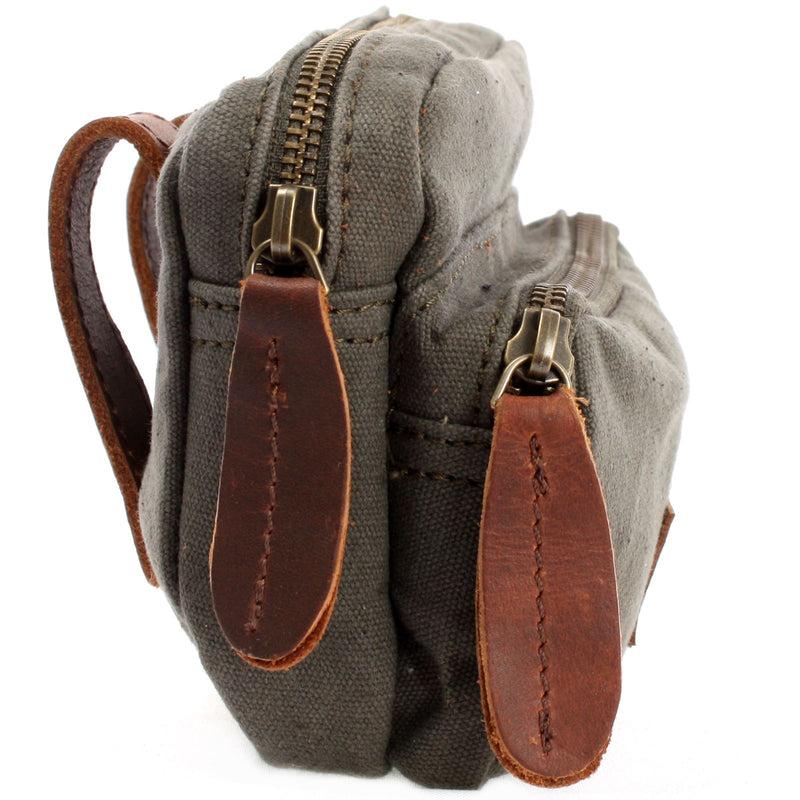 Leconi Gürteltasche Bauchtasche Hüfttasche Leder Canvas grün LE3037 Zeitbegrenzte Promotion