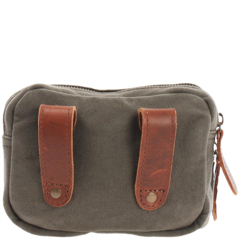 Leconi Gürteltasche Bauchtasche Hüfttasche Leder Canvas grün LE3037 Zeitbegrenzte Promotion