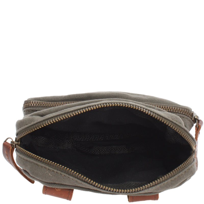 Leconi Gürteltasche Bauchtasche Hüfttasche Leder Canvas grün LE3037 Zeitbegrenzte Promotion