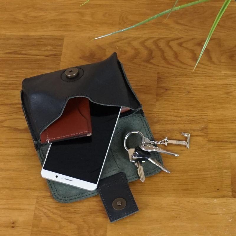 Leconi Gürteltasche Bauchtasche Hüfttasche Damen Herren Leder schwarz LE9005 Nur für heute