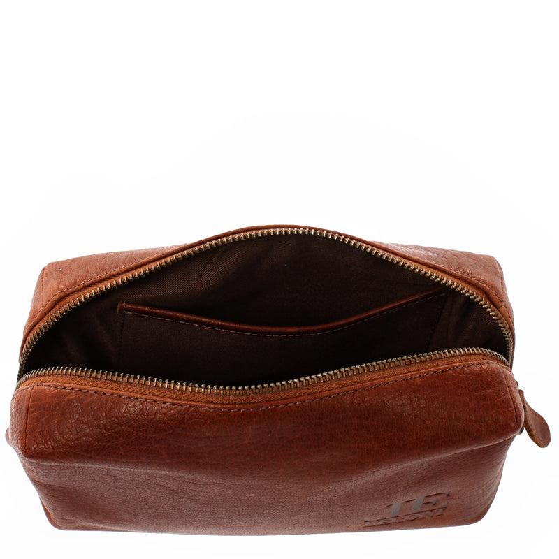 Leconi Utensilientasche Kosmetiktasche Schminktasche Stiftemappe Damen Herren Leder braun LE9018 Vierteljährliche Förderung