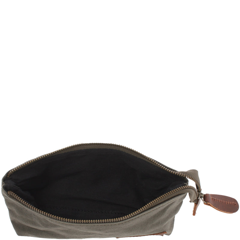 Leconi Stiftemappe Federtasche Stifteetui Federmappe Damen Herren Canvas Leder grün LE9026 Fabrikladen