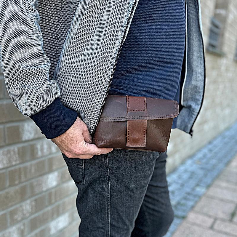 Leconi große Gürteltasche Bauchtasche Hüfttasche Damen Herren Rindsleder braun LE9030 zollfrei
