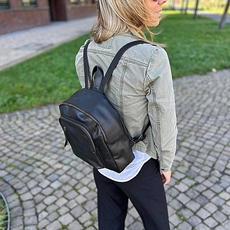 Leconi kleiner Rucksack Freizeitrucksack Lederrucksack Leder schwarz LE1011 50% Rabatt für begrenzte Zeit