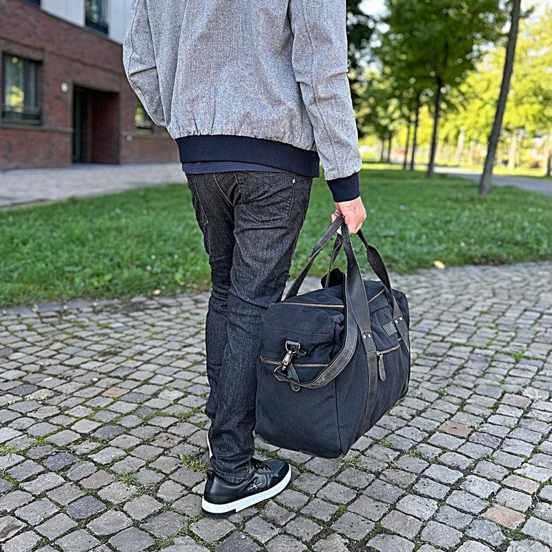 Leconi Weekender Sporttasche Reisetasche Damen Herren Leder Canvas schwarz LE2014 Rabatte dieses Monats