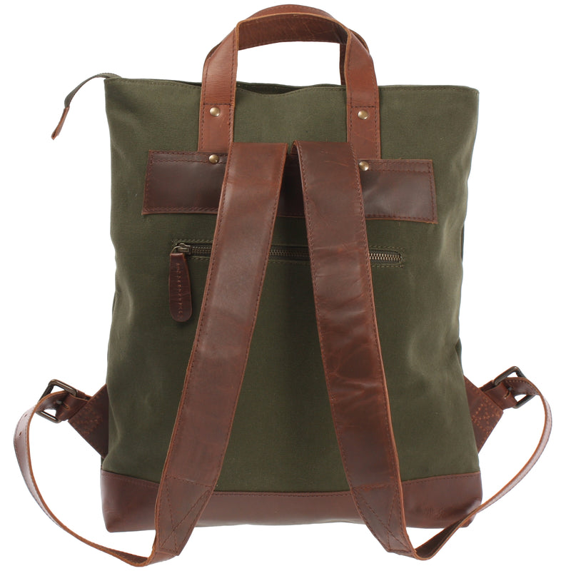 Leconi Freizeitrucksack Rucksack DIN A4 Canvas Leder grün LE1021 2025