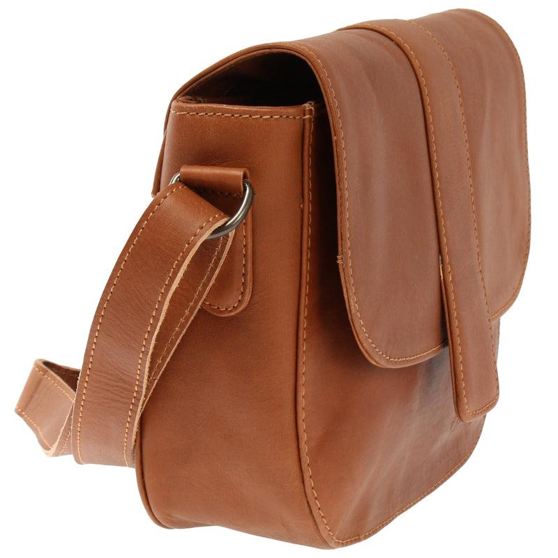 Leconi kleine Schultertasche Umhängetasche Damentasche Leder cognac LE0074 Outlet