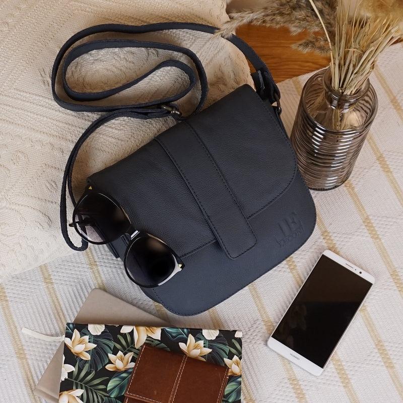 Leconi kleine Schultertasche Umhängetasche Damentasche Leder navy LE0074 Auslauf