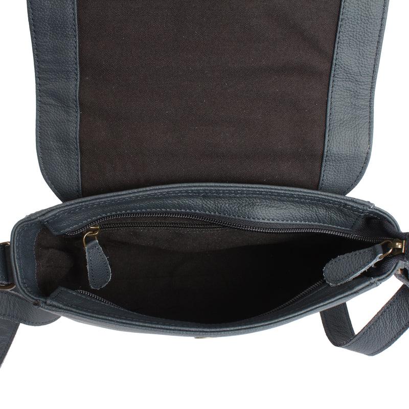 Leconi kleine Schultertasche Umhängetasche Damentasche Leder navy LE0074 Auslauf