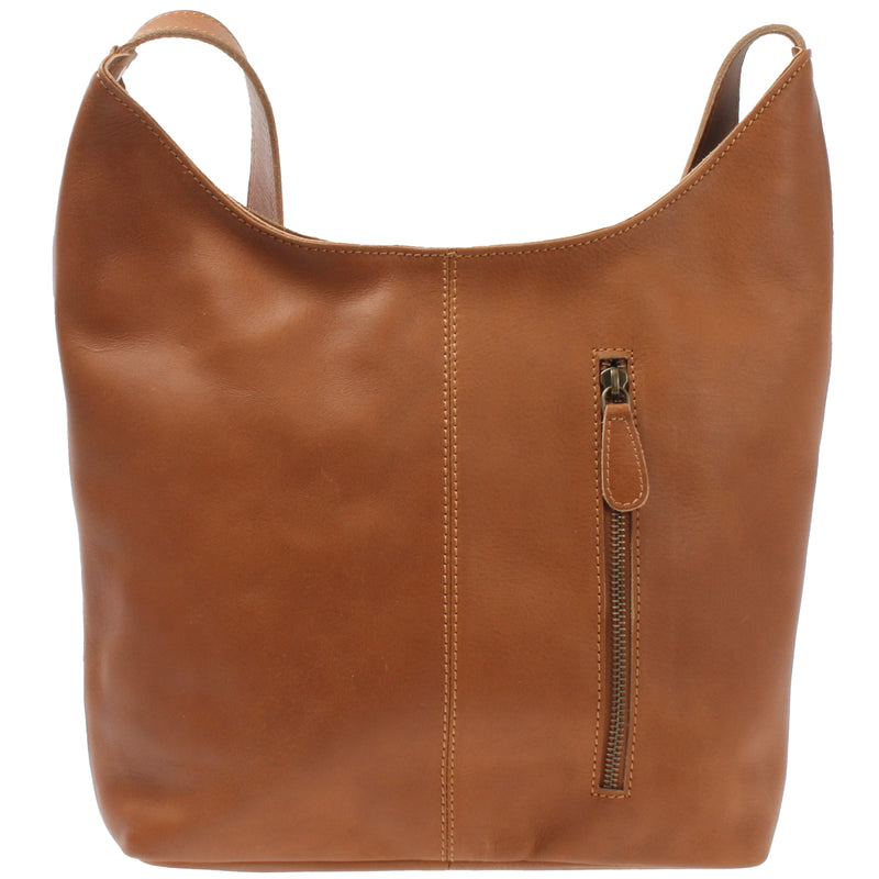 Leconi mittlere Umhängetasche Schultertasche Beuteltasche Damentasche Leder cognac LE0072 Günstiger Verkauf