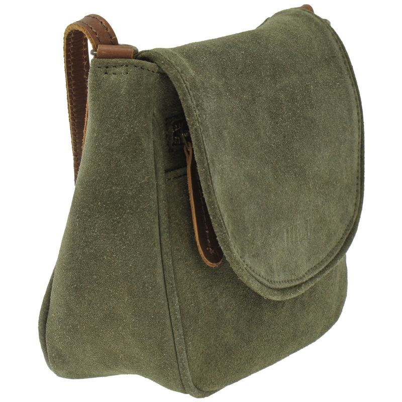 Leconi kleine Umhängetasche Ledertasche Damentasche Schultertasche Veloursleder grün LE3047 Fabrikverkauf