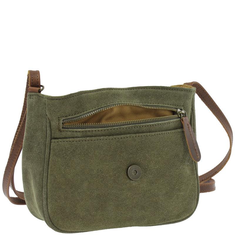 Leconi kleine Umhängetasche Ledertasche Damentasche Schultertasche Veloursleder grün LE3047 Fabrikverkauf