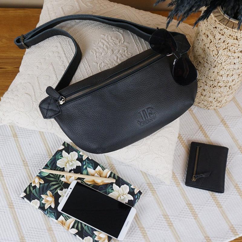 Leconi große Bauchtasche Umhängetasche Crossbody Ledertasche Leder schwarz LE3088 Meist gekauft