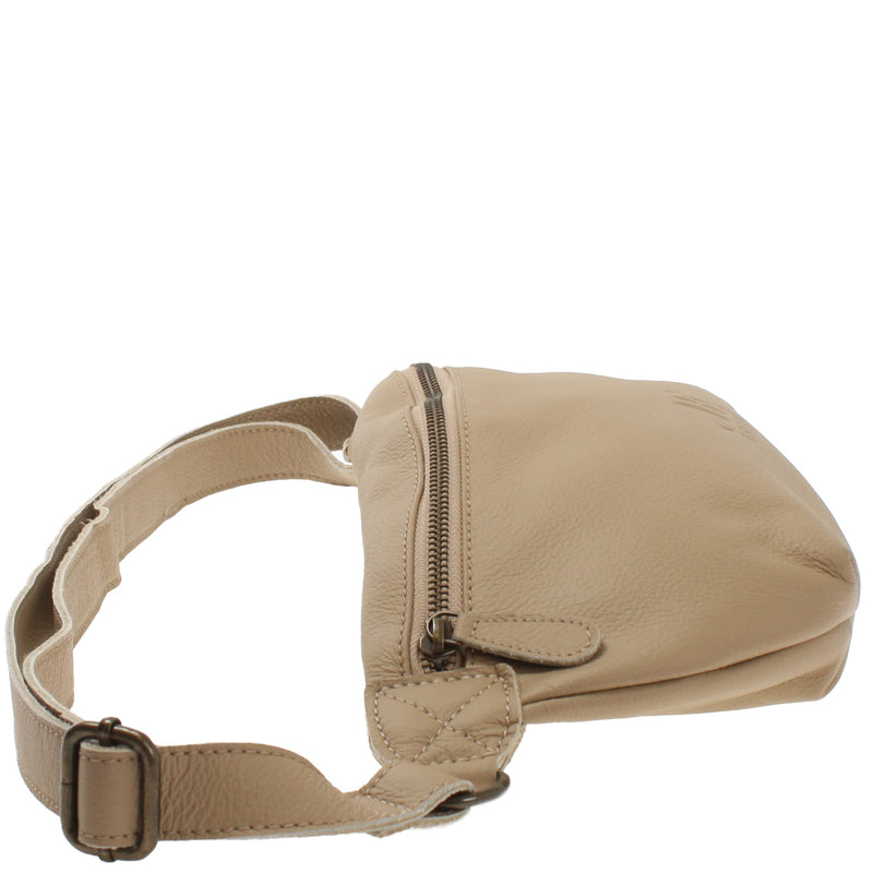 Leconi große Bauchtasche Umhängetasche Crossbody Ledertasche Leder sand LE3088 Kostenloser Versand