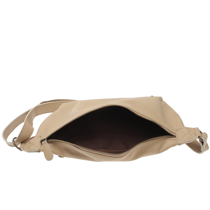 Leconi große Bauchtasche Umhängetasche Crossbody Ledertasche Leder sand LE3088 Kostenloser Versand