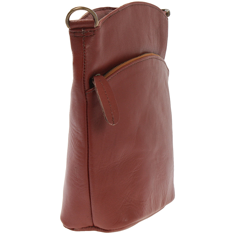 Leconi kleine Umhängetasche Schultertasche Freizeittasche Leder rotbraun LE3049 Fabrikpreis