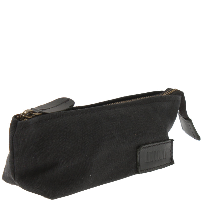 Leconi Stiftemappe Federtasche Stifteetui Federmappe Damen Herren Canvas Leder schwarz LE9026 Sonderangebot