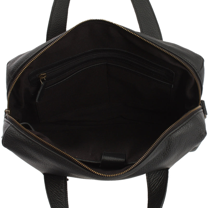 Leconi Schultertasche Henkeltasche Shopper DIN A4 Handtasche Damen Leder schwarz LE0059 Rabatt