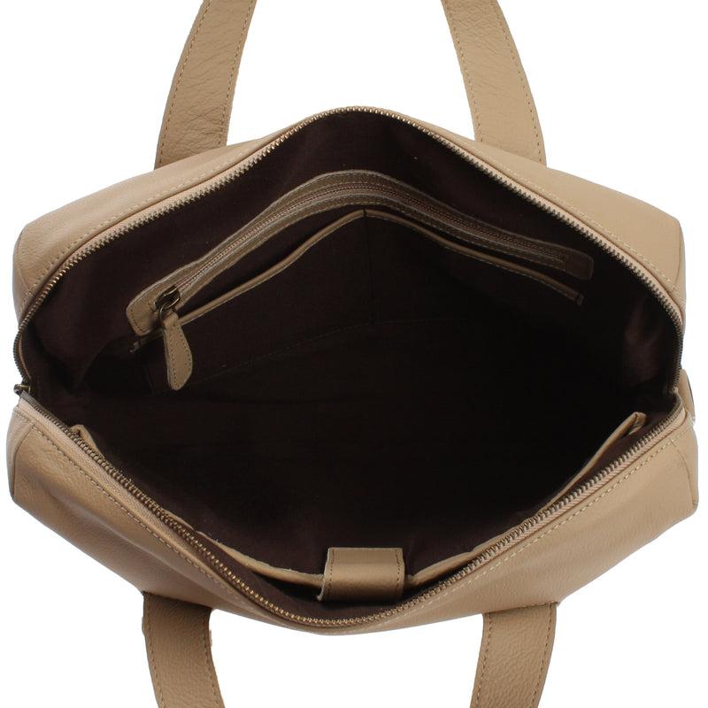 Leconi Schultertasche Henkeltasche Shopper DIN A4 Handtasche Damen Leder sand LE0059 Günstig kaufen