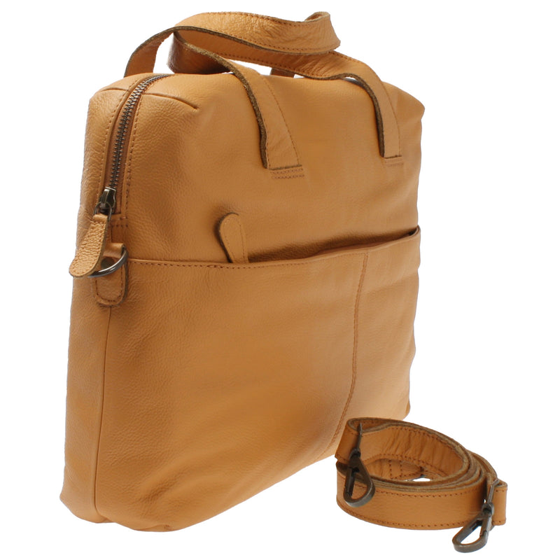 Leconi Schultertasche Henkeltasche Shopper DIN A4 Handtasche Damen Leder senf LE0059 Versandkostenfrei
