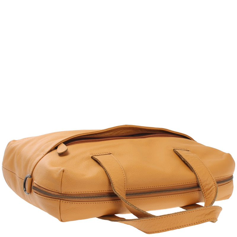 Leconi Schultertasche Henkeltasche Shopper DIN A4 Handtasche Damen Leder senf LE0059 Versandkostenfrei
