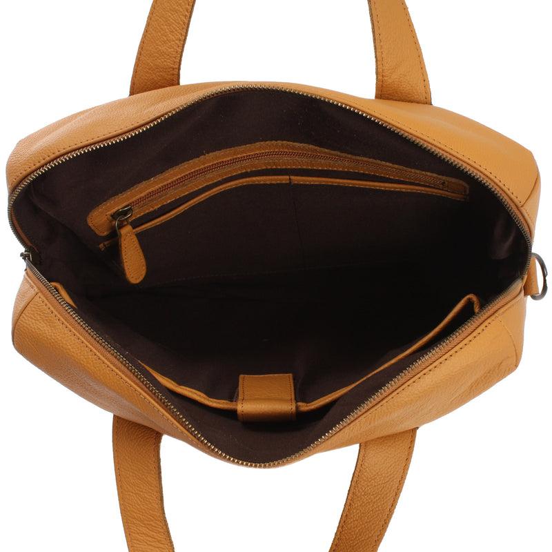 Leconi Schultertasche Henkeltasche Shopper DIN A4 Handtasche Damen Leder senf LE0059 Versandkostenfrei