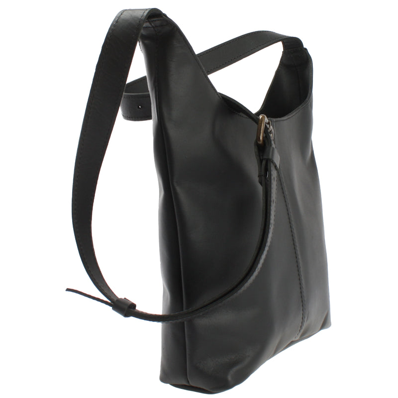 Leconi mittlere Umhängetasche Schultertasche Damentasche Leder schwarz LE0073 Muttertagsangebot