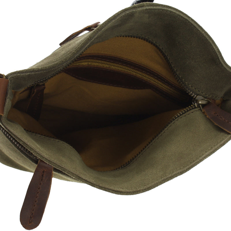 Leconi kleine Umhängetasche Schultertasche Freizeittasche Wildleder grün LE3049 Vatertagsangebot