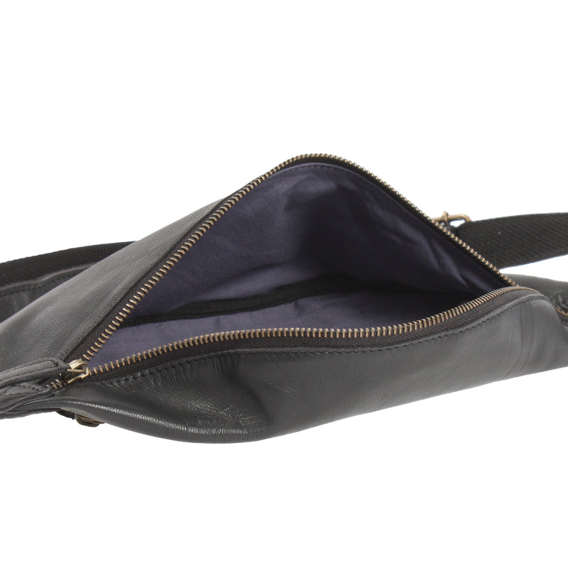 Leconi große Bauchtasche Umhängetasche Crossbody Ledertasche Leder schwarz LE3087 Valentinstagsangebot