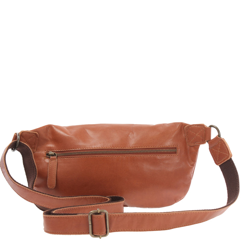 Leconi große Bauchtasche Umhängetasche Crossbody Ledertasche Leder cognac LE3087 Jubiläumsangebot