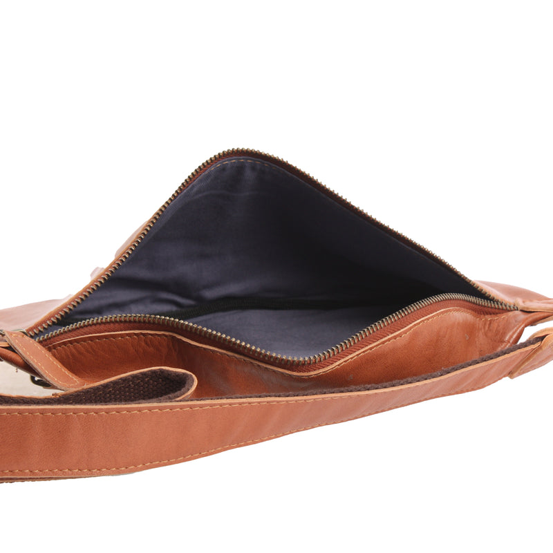 Leconi große Bauchtasche Umhängetasche Crossbody Ledertasche Leder cognac LE3087 Jubiläumsangebot