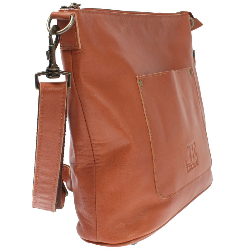 Leconi Umhängetasche Schultertasche Damentasche Ledertasche Leder cognac LE3067 Lagerräumung