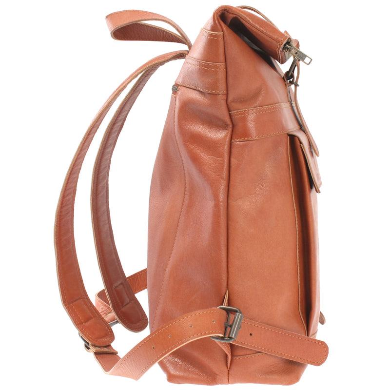 Leconi Roll Top Rucksack Lederrucksack Freizeitrucksack Damen Herren Leder cognac LE1025 Heißer Verkauf