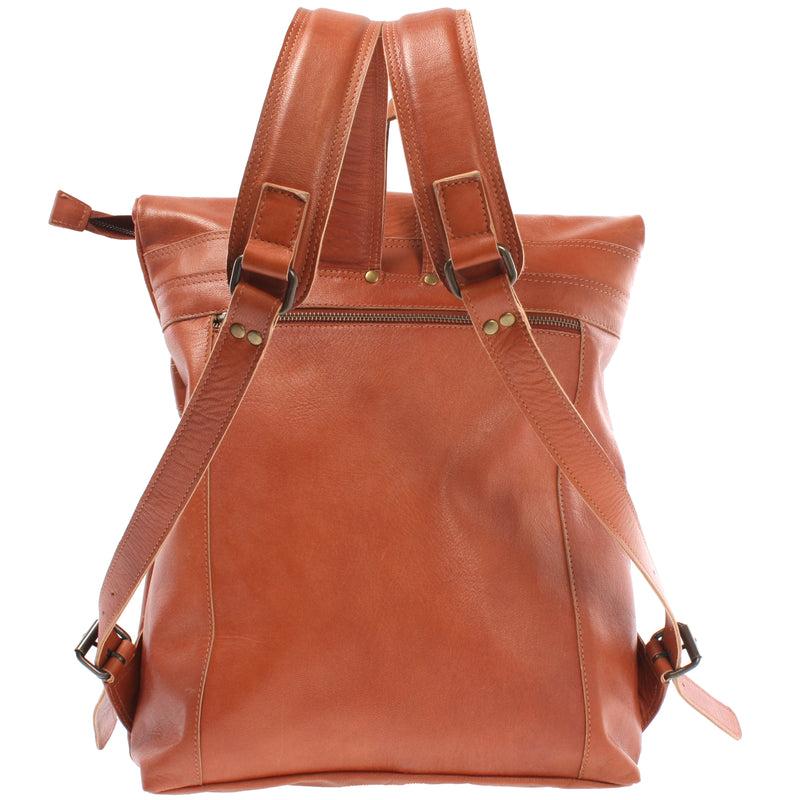 Leconi Roll Top Rucksack Lederrucksack Freizeitrucksack Damen Herren Leder cognac LE1025 Heißer Verkauf