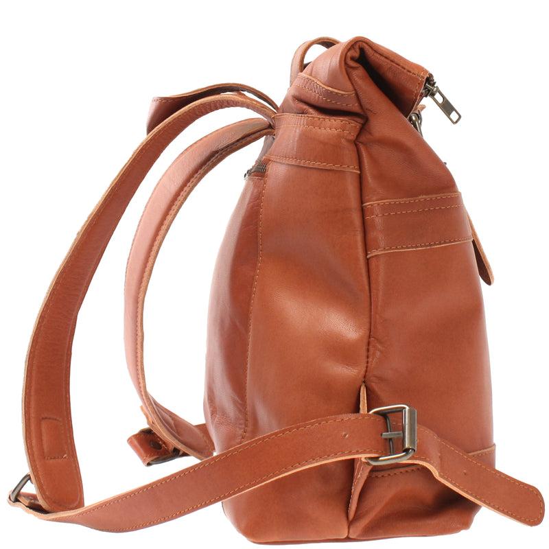 Leconi kleiner Roll Top Cityrucksack Rucksack Leder cognac LE1027 Top Angebot