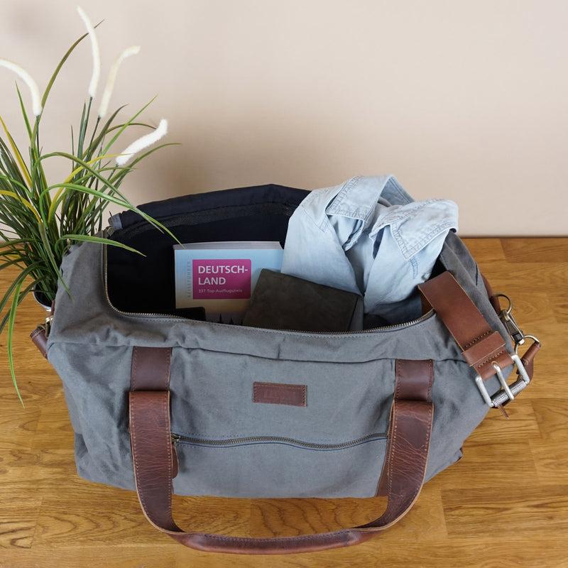 Leconi Weekender Sporttasche Reisetasche Damen Herren Leder Canvas grau LE2014 Zeitlich begrenztes Angebot