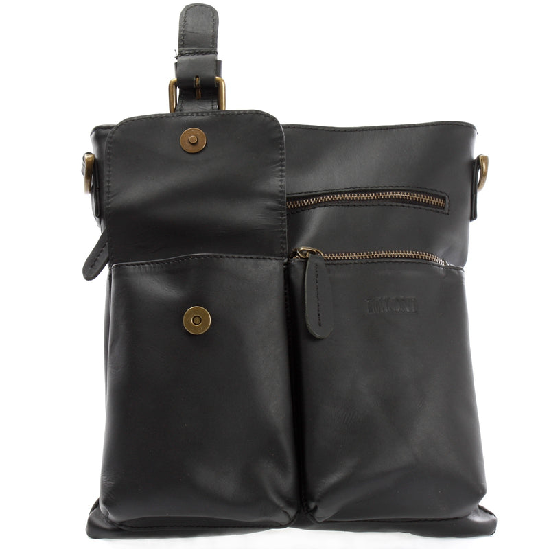 Leconi Umhängetasche Schultertasche Ledertasche Leder schwarz LE3084 Blitzangebot