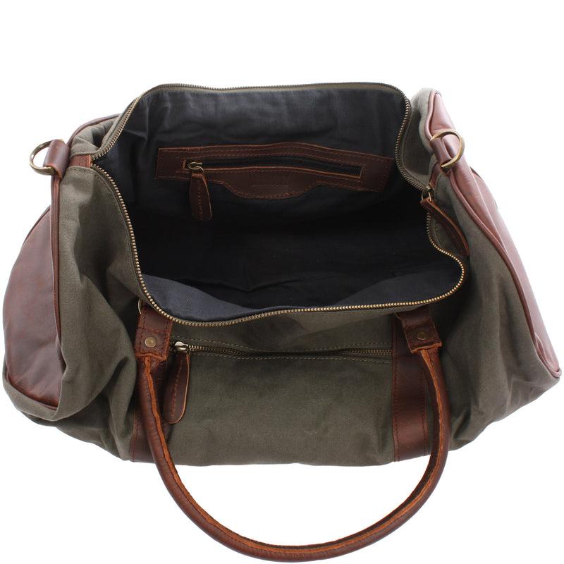 Leconi Weekender Reisetasche Sporttasche vintage Leder Canvas grün LE2004 Große Rabatte