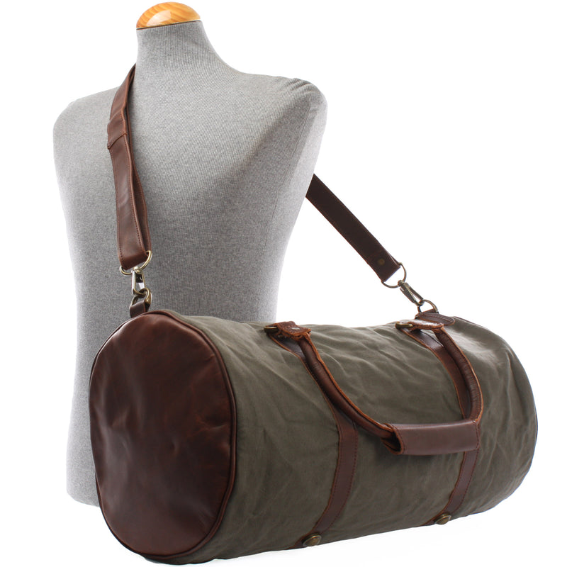 Leconi Weekender Reisetasche Sporttasche vintage Leder Canvas grün LE2004 Große Rabatte