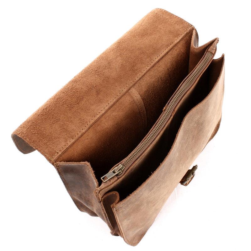 Leconi Umhängetasche Schultertasche Freizeittasche Büffelleder klein vintage braun LE3061 Neuheiten