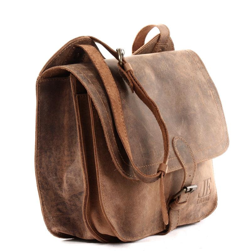 Leconi Umhängetasche Schultertasche Freizeittasche Büffelleder klein vintage braun LE3061 Neuheiten