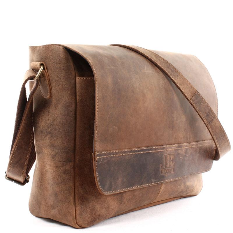 Leconi große Umhängetasche Schultertasche Messenger Bag Aktentasche Businesstasche Leder vintage braun LE3064 Bestseller