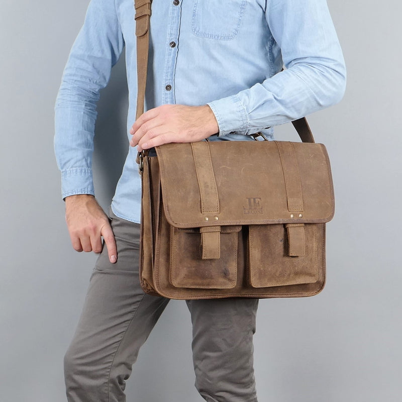 Leconi große Aktentasche Lehrertasche Businesstasche Leder vintage braun LE3030 Saisonale Angebote